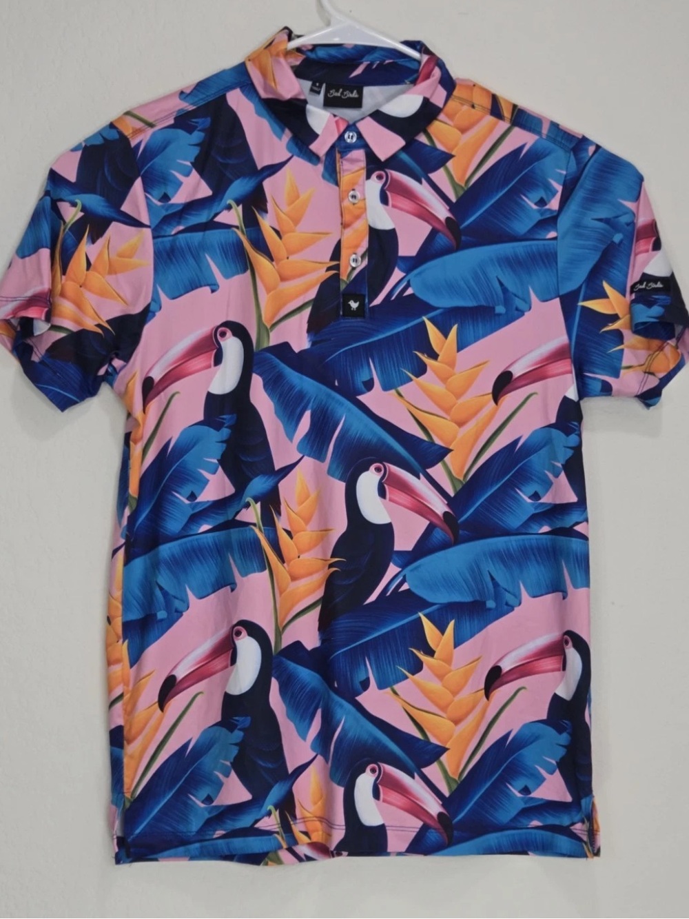 Bad Birdie Polo Shirt Tropical Toucan Golf Performance Stretch Size S Mens